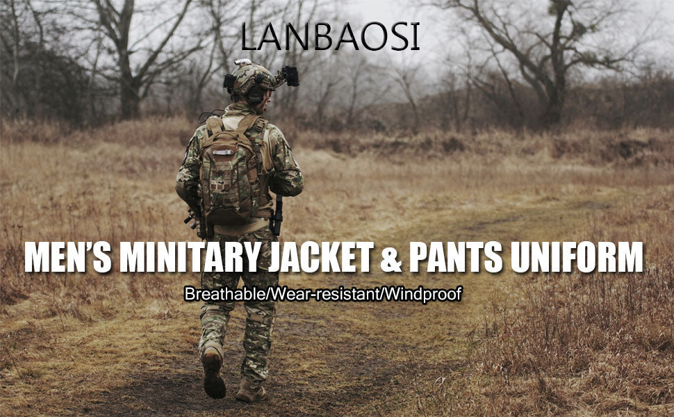 LANBAOSI Men's Tactical Jacket and Pants Military Hunting ACU Uniform 2PC Apparel Suit