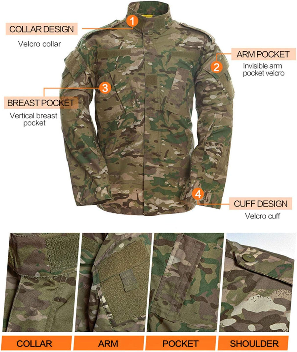LANBAOSI Men's Tactical Jacket and Pants Military Hunting ACU Uniform 2PC Apparel Suit