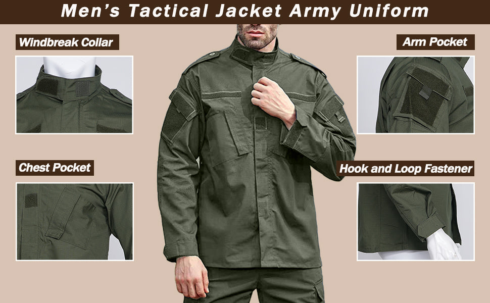 Men's Tactical Combat Jacket and Pant Set Ripstop Military Uniform Outdoor Hunting Paintball Airsoft Casual Clothes