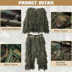 DoCred 5 in 1 Ghillie Suit, 3D Camouflage Hunting Apparel w/Jacket, Pants, Hood, Carry Bag for Adults/Youth, S/M/L/XL/XXL