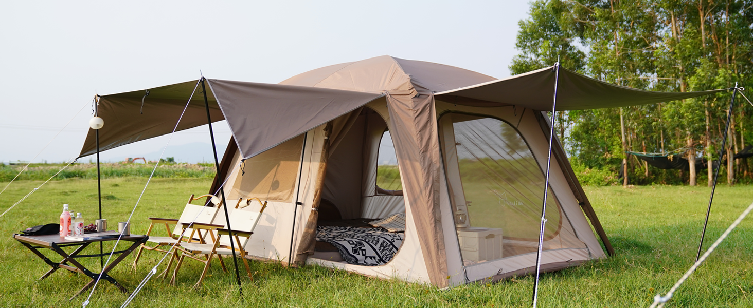 Vidalido 4-6 Person Camping Tent with 3 Door 2 Room Large Family Cabin Tents, Double Layer Waterproof Portable Glamping Tent, Big Tents for Outdoor Camping Hiking and Backpacking