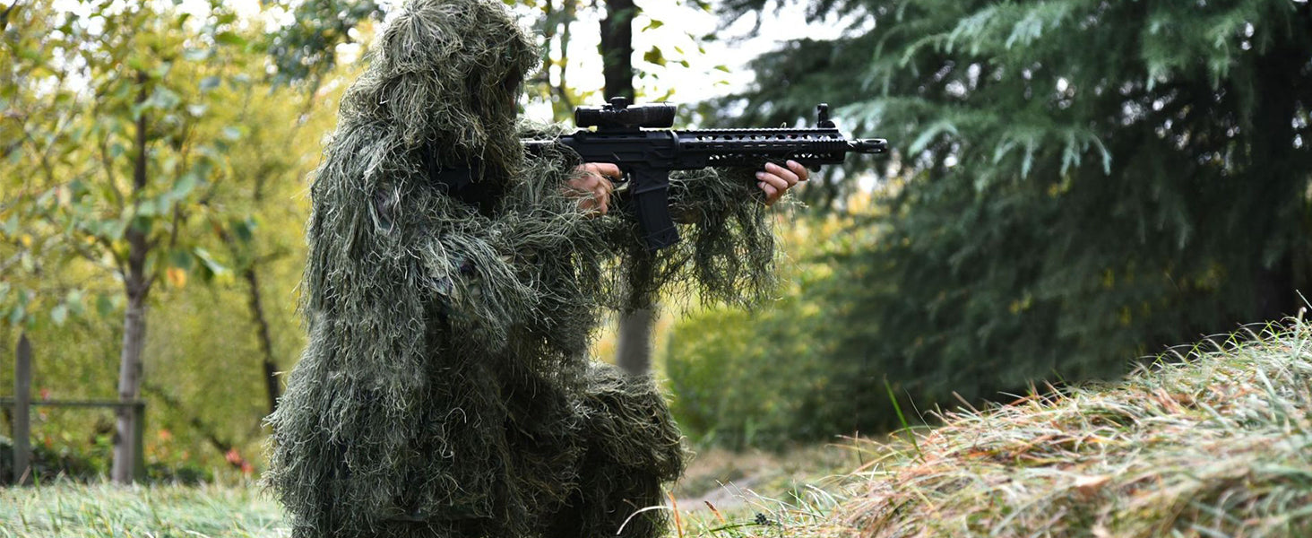 DoCred 5 in 1 Ghillie Suit, 3D Camouflage Hunting Apparel w/Jacket, Pants, Hood, Carry Bag for Adults/Youth, S/M/L/XL/XXL