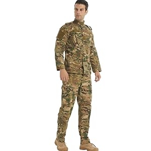LANBAOSI Men's Tactical Jacket and Pants Military Hunting ACU Uniform 2PC Apparel Suit