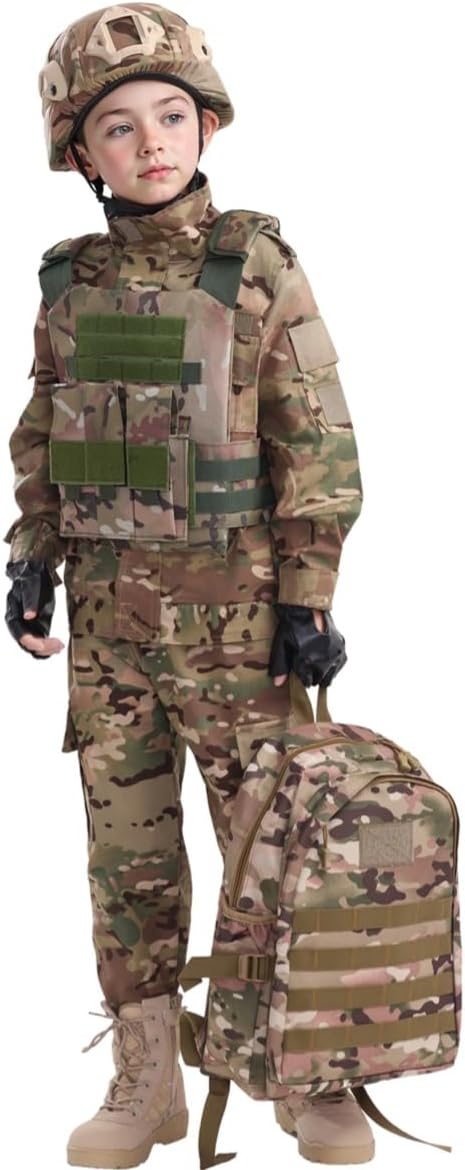 Klocerg Children's Army Special Forces Clothing Children's Camouflage Single Soldier Clothing Helmet Backpack Soldier Boy
