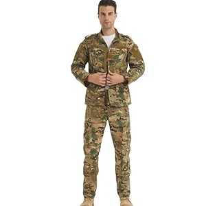 LANBAOSI Men's Tactical Jacket and Pants Military Hunting ACU Uniform 2PC Apparel Suit