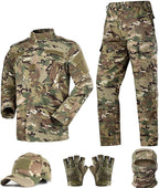Tactical Suit,Combat Pants and Shirt,Cap Gloves Balaclava Set,Black Camo Uniform Men's Military Airsoft Gear