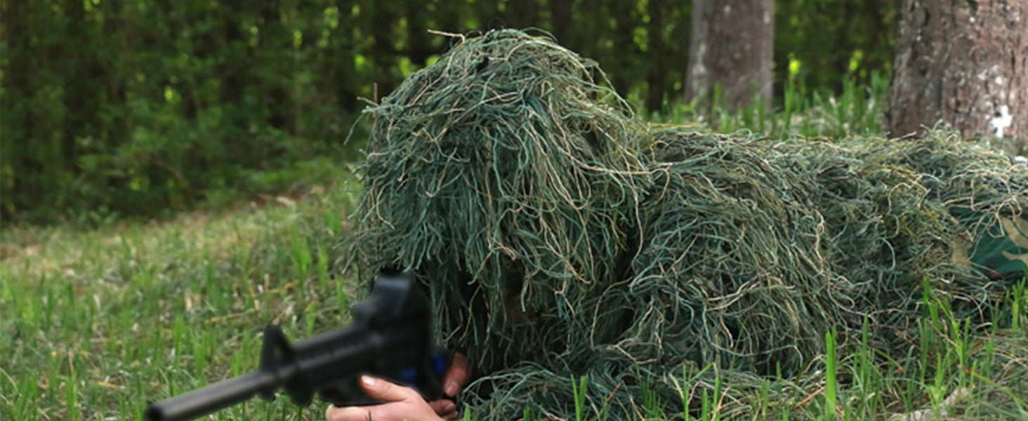 DoCred 5 in 1 Ghillie Suit, 3D Camouflage Hunting Apparel w/Jacket, Pants, Hood, Carry Bag for Adults/Youth, S/M/L/XL/XXL