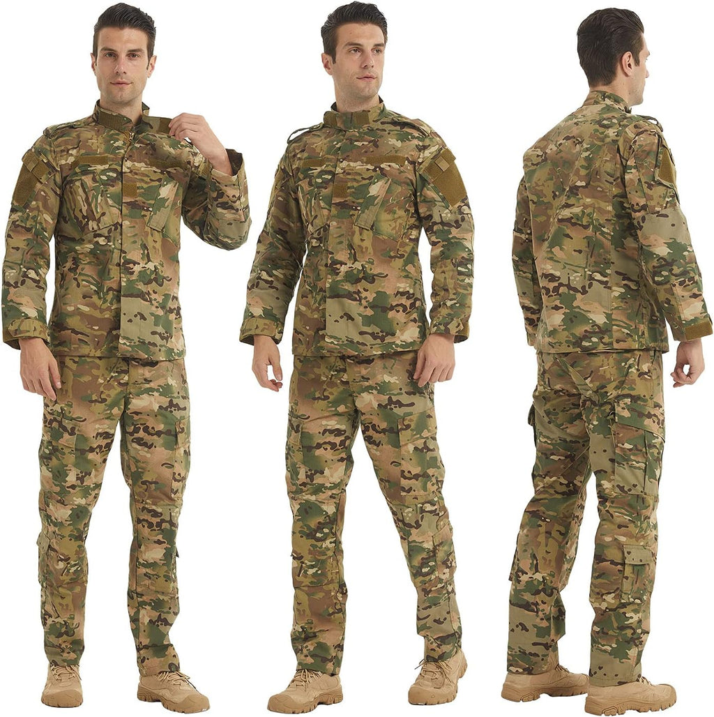 LANBAOSI Men's Tactical Jacket and Pants Military Hunting ACU Uniform 2PC Apparel Suit