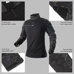 Tactical Suit,Combat Pants and Shirt,Cap Gloves Balaclava Set,Black Camo Uniform Men's Military Airsoft Gear
