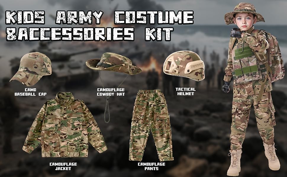 Klocerg Children's Army Special Forces Clothing Children's Camouflage Single Soldier Clothing Helmet Backpack Soldier Boy