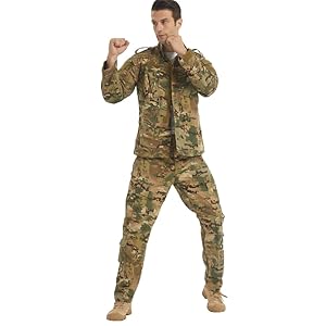 LANBAOSI Men's Tactical Jacket and Pants Military Hunting ACU Uniform 2PC Apparel Suit