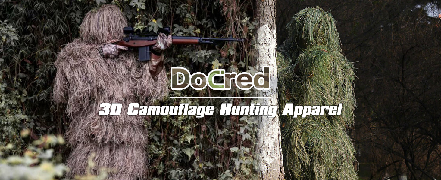 DoCred 5 in 1 Ghillie Suit, 3D Camouflage Hunting Apparel w/Jacket, Pants, Hood, Carry Bag for Adults/Youth, S/M/L/XL/XXL