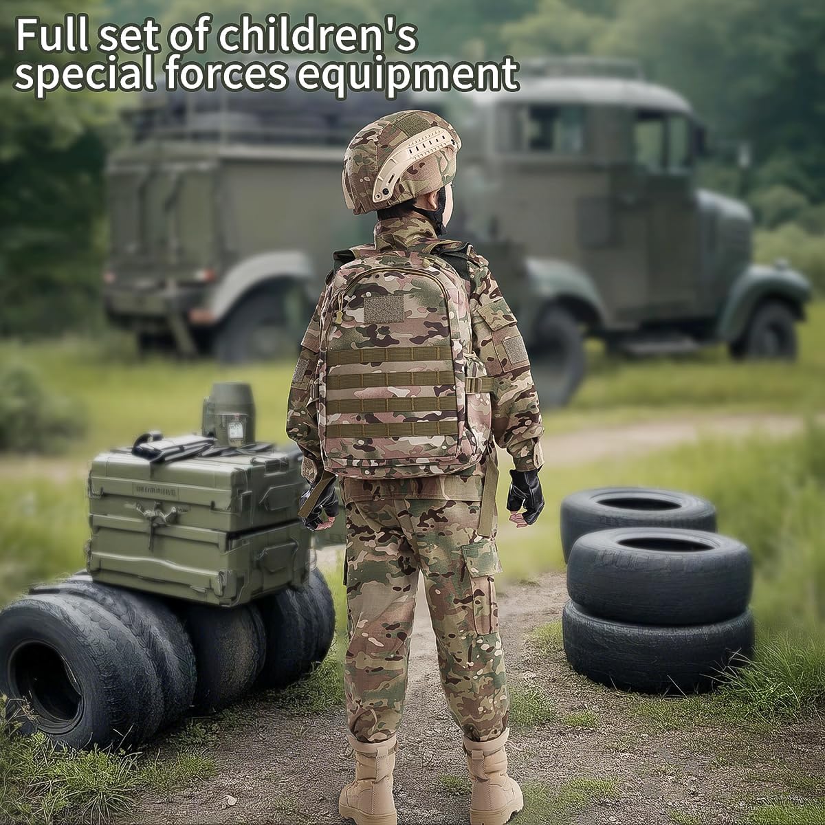 Klocerg Children's Army Special Forces Clothing Children's Camouflage Single Soldier Clothing Helmet Backpack Soldier Boy